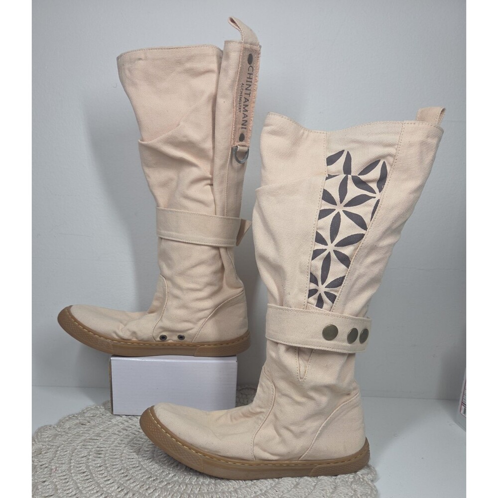 NEW Chintamani Alchemistry Flower of Life Beige Canvas Boot 37/6.5 COACHELLA VEG - Picture 12 of 16